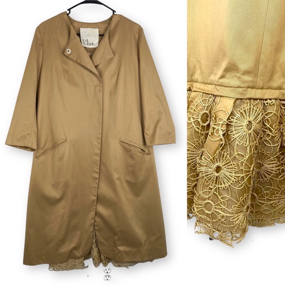 TIA CIBANI tan khaki trench crochet wicker coat - Picture 1 of 10